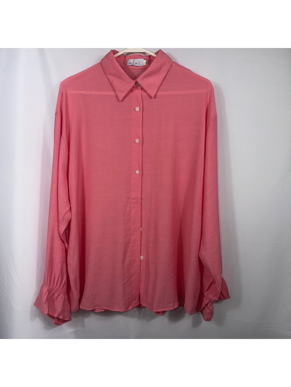 Pink Ruffle Sleeve Button Down Top 1X NWOT